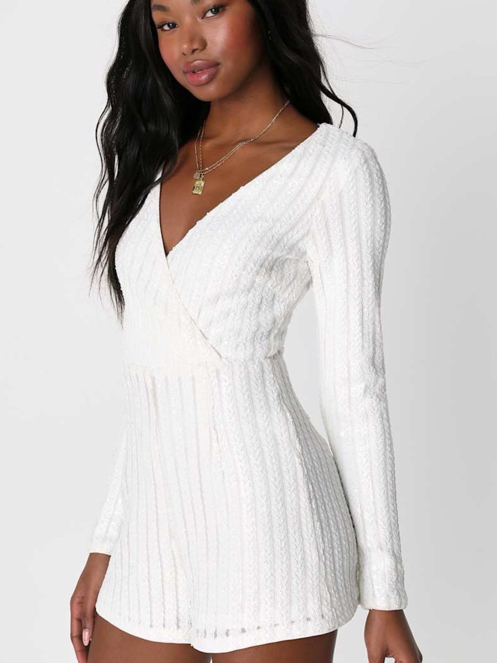 Lulus Love Lasts Forever White Sequin Long Sleeve Romper M